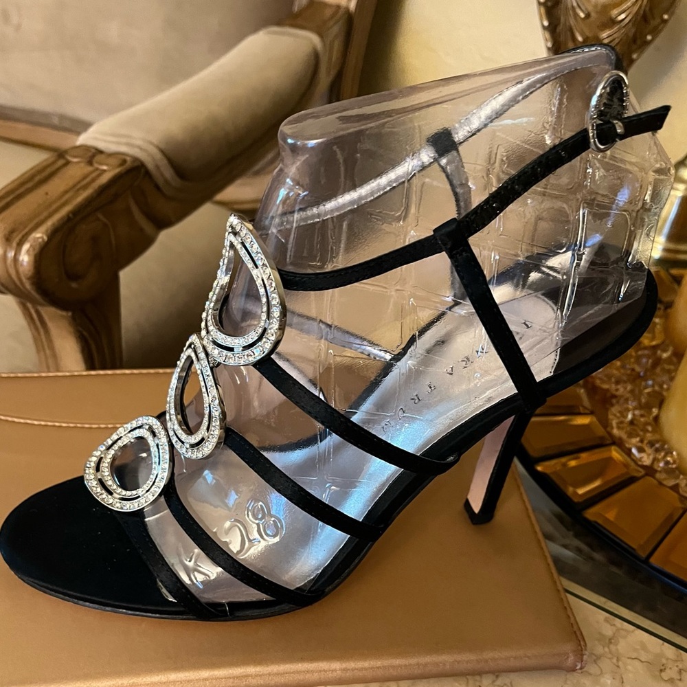 Black satin and rhinestone heels worn twice in good condition.